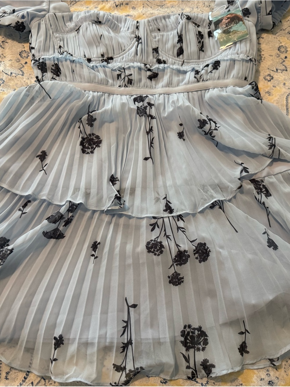 Self-Portrait Pale Blue Floral Pleated Tiered Mini Dress - Picture 6 of 6
